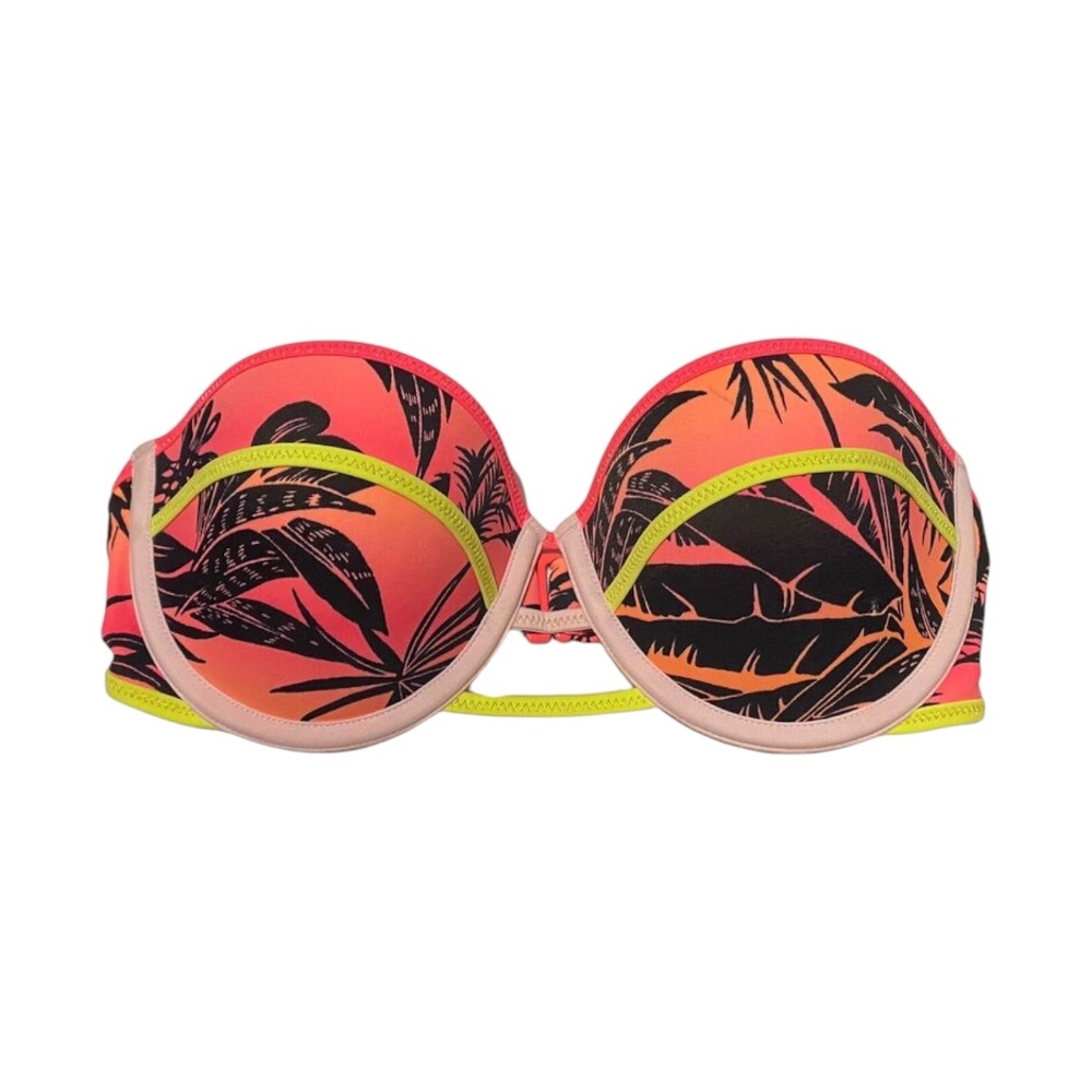 Victoria's Secret Tropical Pink Palm Strappy Flirt Bandeau Swim Top 34C